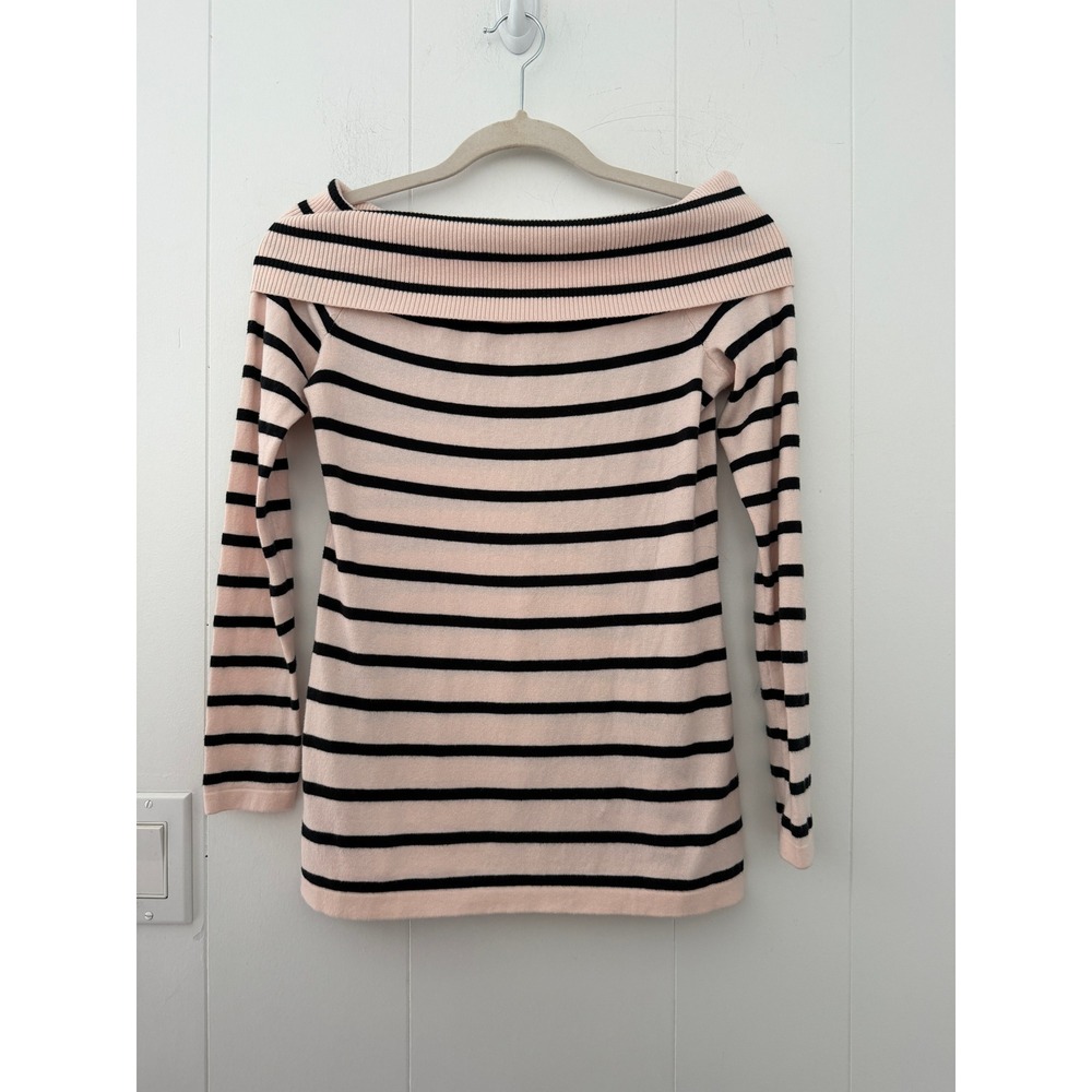 Lilly Pulitzer Clarette Off-The-Shoulder Peony Blush Black Stripe Sweater Sz XS